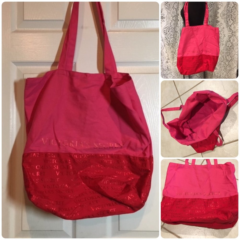 Victoria's Secret Red & Pink Lg Weekend Tote Travel Shopping Bag 19"x17.5"